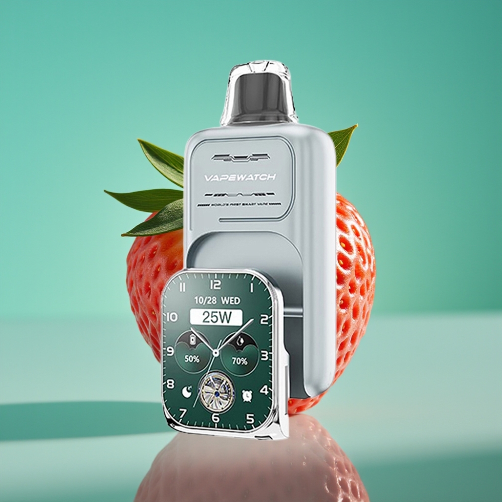 JNR VapeWatch 30000 Puffs Vape Jetable Fraise Glace – 19mL E-Liquide, 5% Nicotine, 1000mAh Batterie, Type-C Charge Rapide, Double Bobine Mesh