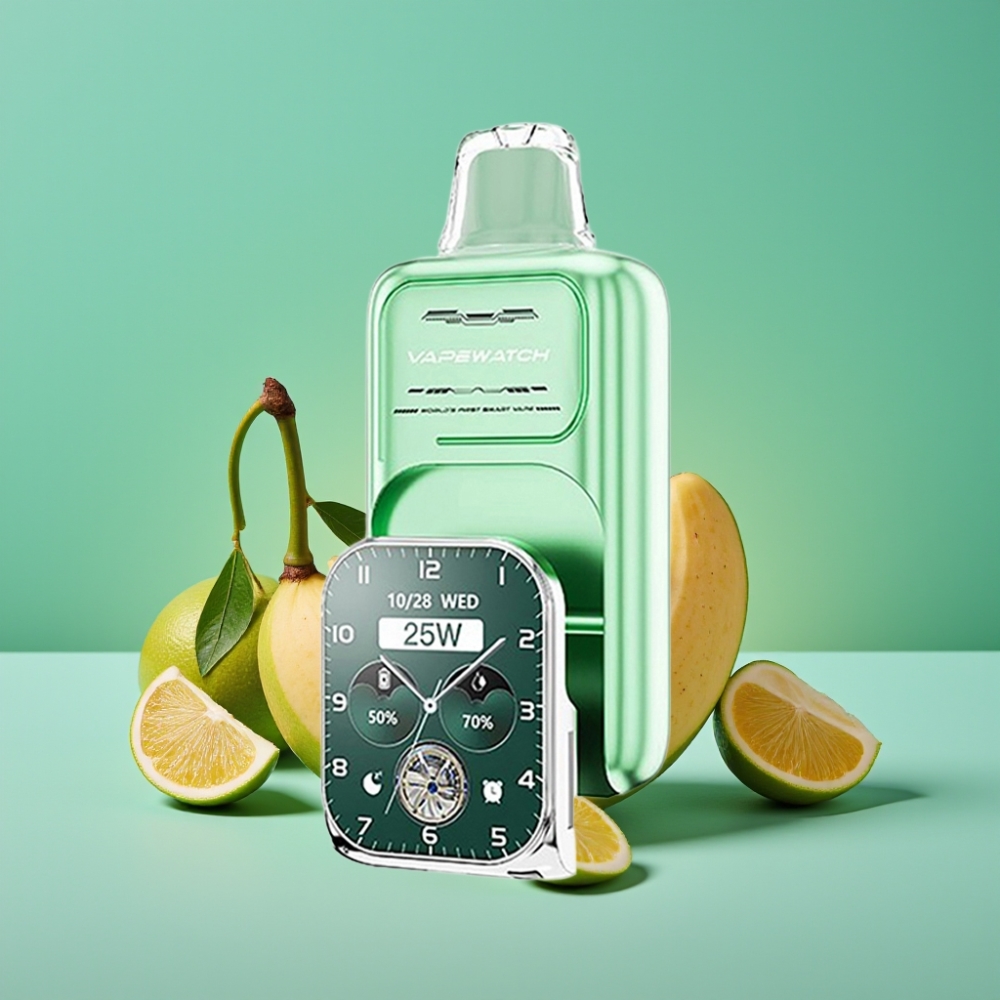 JNR VapeWatch 30000 Puffs Vape Jetable Menthe Miami – 19mL / 5% Nicotine / Double Mesh Coil / Charge Type-C Rapide