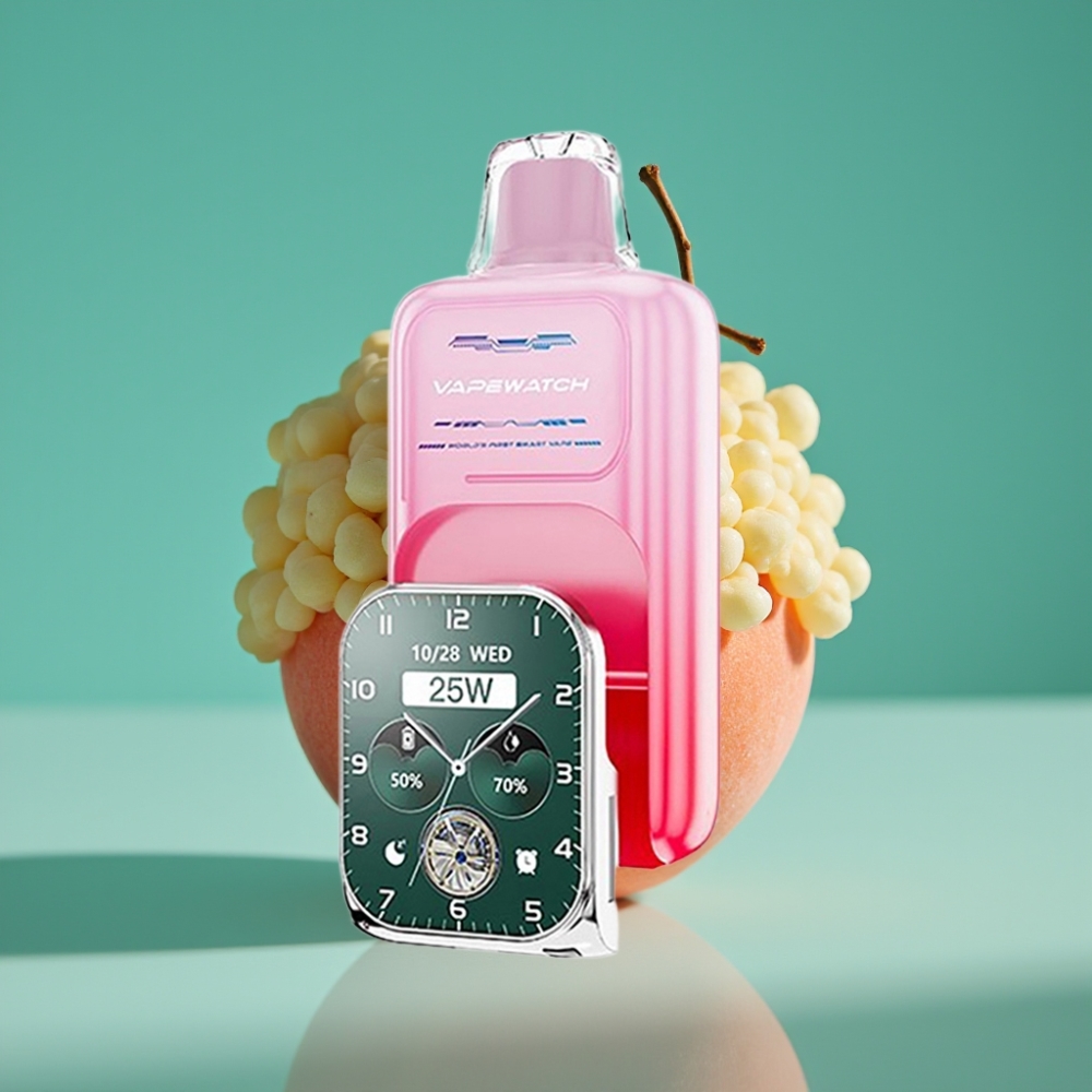 JNR VapeWatch 30000 Puffs Vape Jetable Pêche Géorgienne - 30 000 bouffées (Mode Normal) / 18 000 bouffées (Mode Pulse), 19mL, 5% Nicotine, Double Mesh Coil