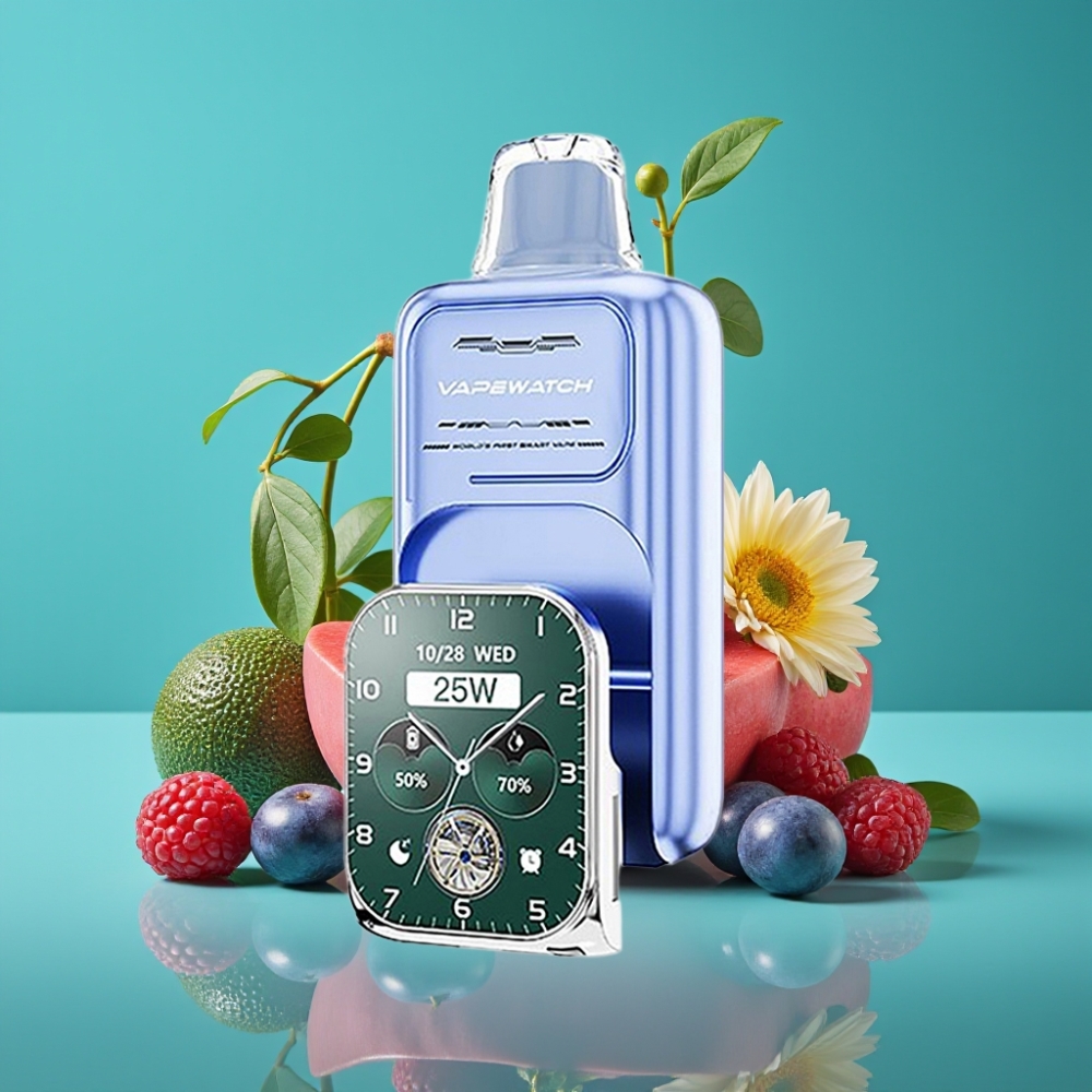 JNR VapeWatch 30 000 Puffs - Dual Mesh Coil - 19mL - 5% Nicotine - Charge Type-C - Blue Framboise Glace