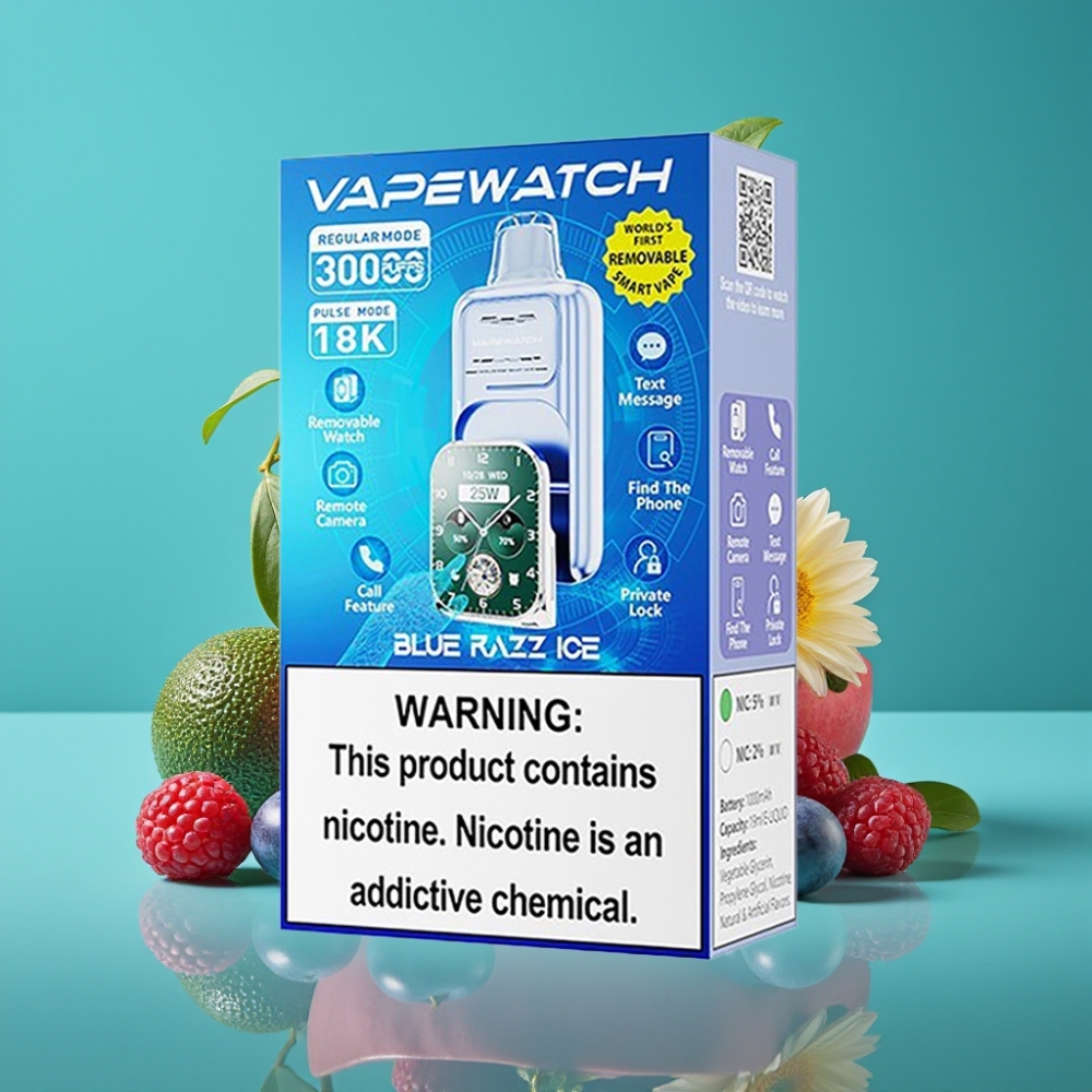 JNR VapeWatch 30 000 Puffs - Dual Mesh Coil - 19mL - 5% Nicotine - Charge Type-C - Blue Framboise Glace