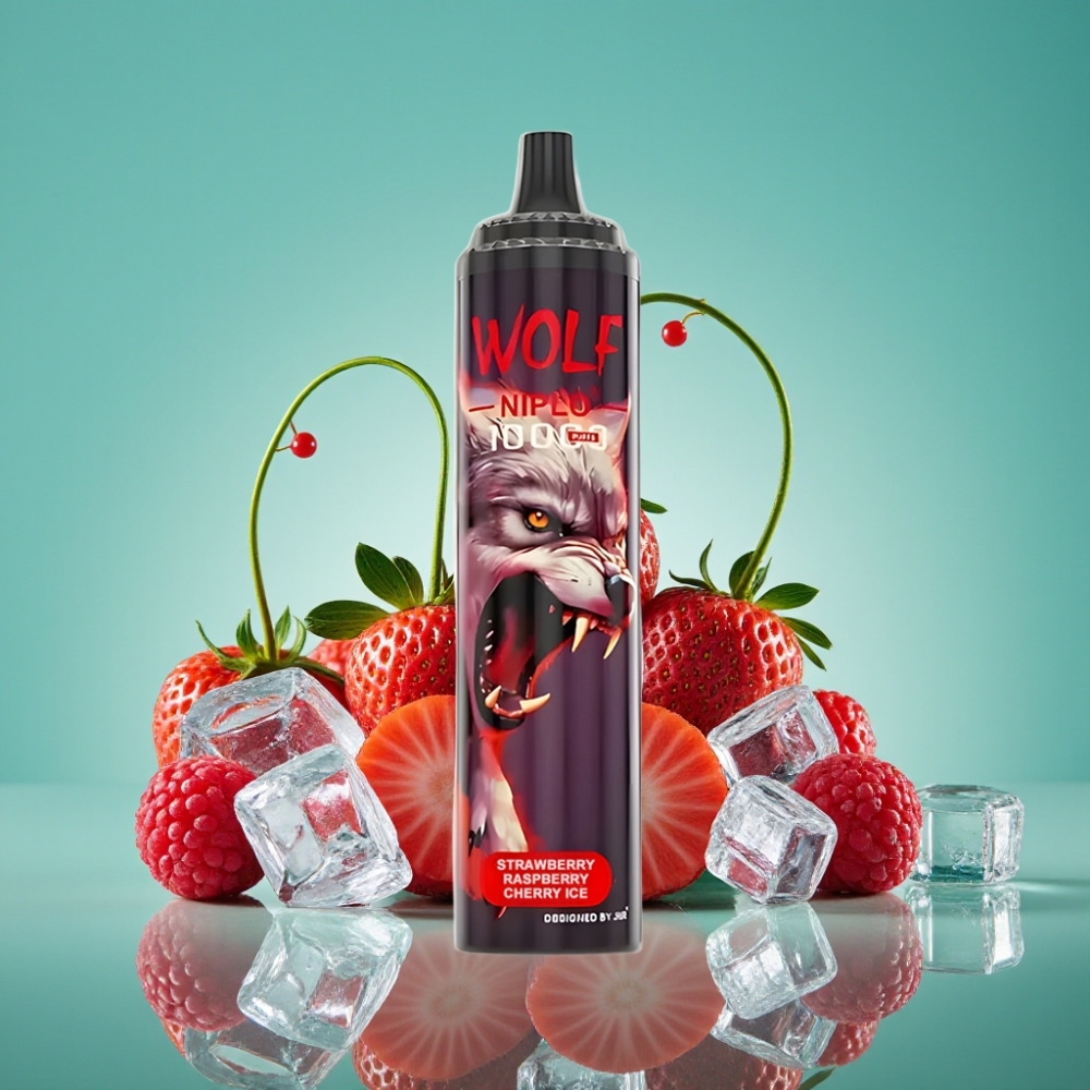 JNR Wolf Niplo 10000 Puffs Vape Disposable Fraise Framboise Cerise Glace - 650mAh, 20ml, Charge Type-C