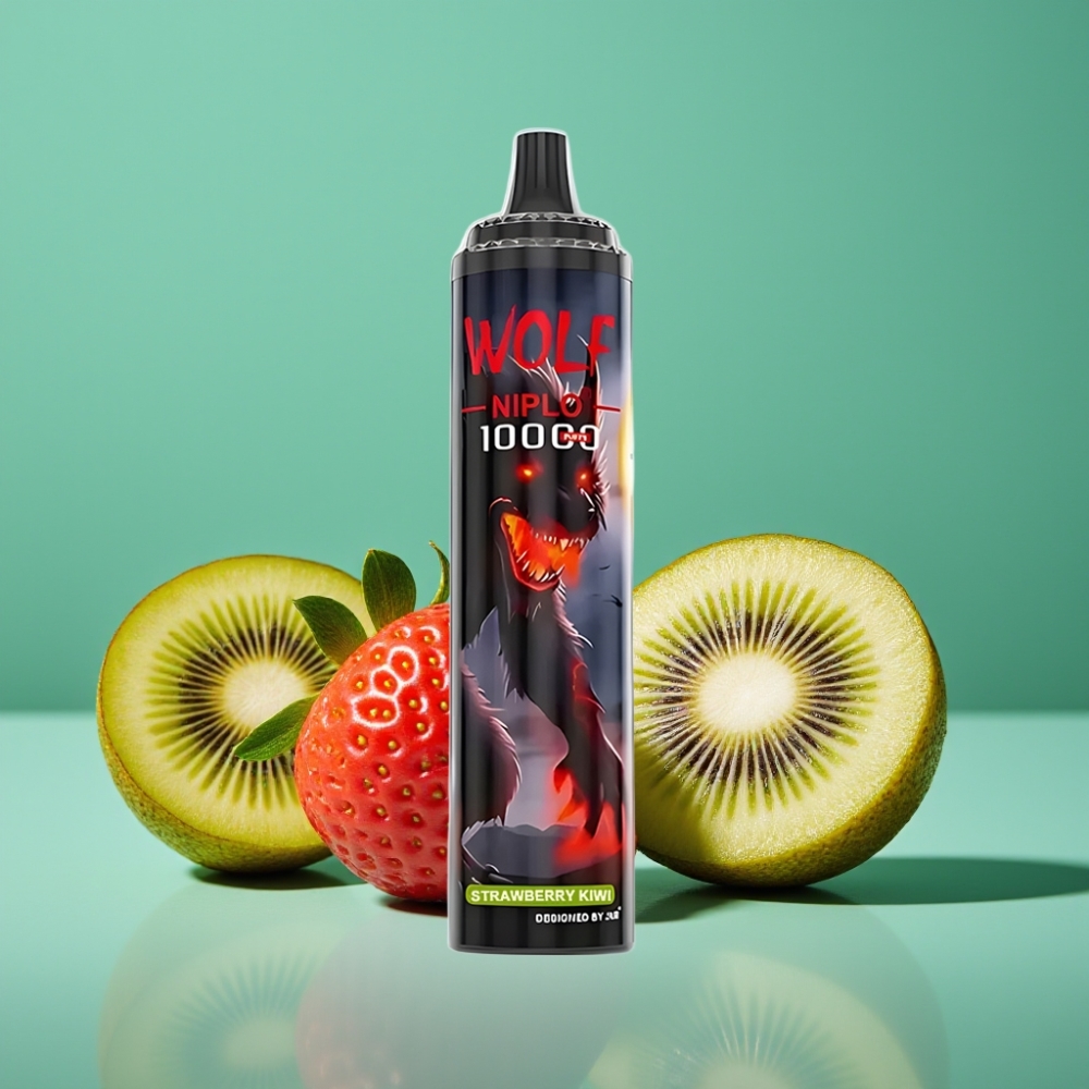 JNR Wolf Niplo 10000 Puffs Vape Jetable Fraise Kiwi - 20ml E-Liquide, 650mAh Batterie, Charge Rapide Type-C