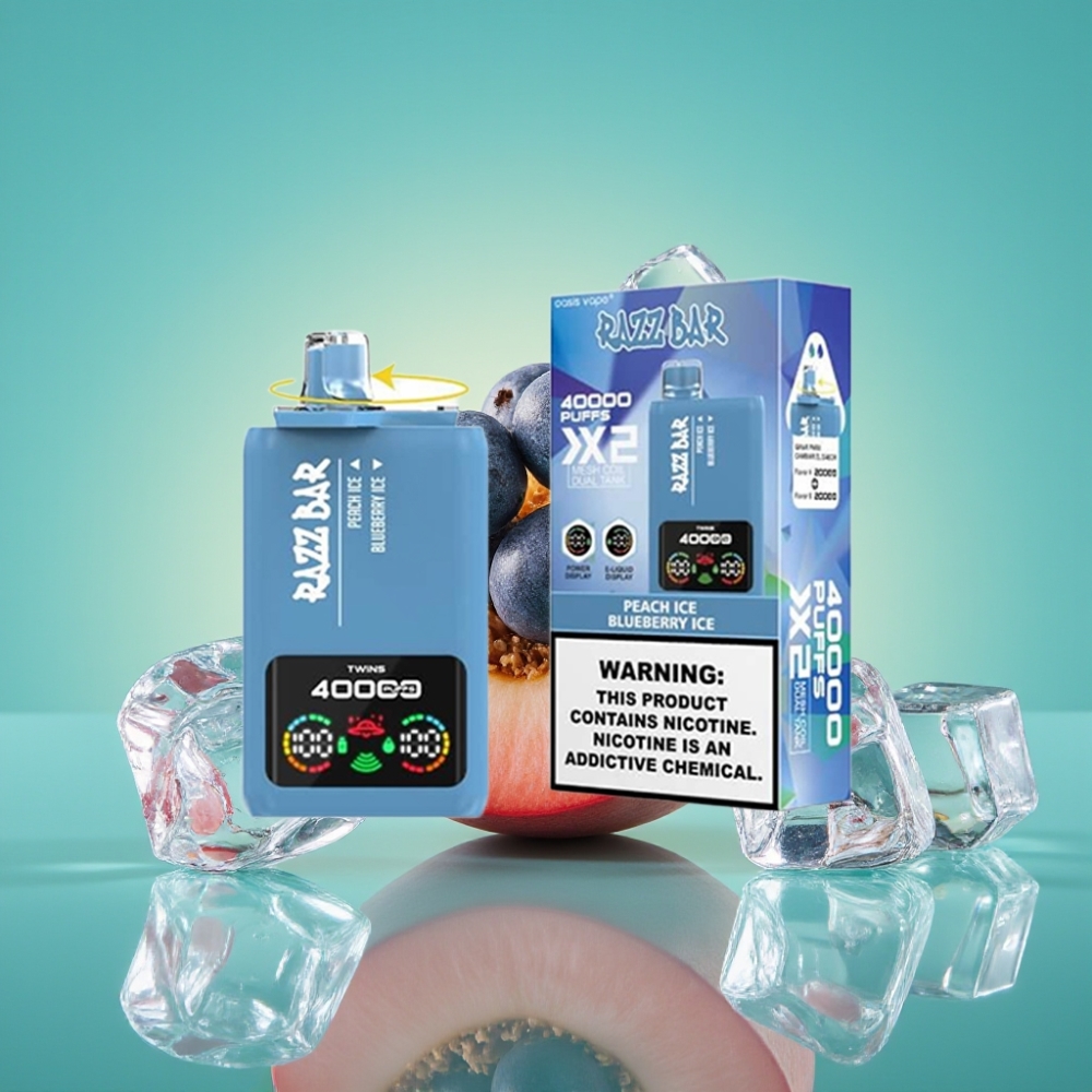 Razz Bar 40000 Puffs Affichage Écran Puissance Double Coil Mesh 1.0Ω Pêche Glacée & Myrtille Glacée