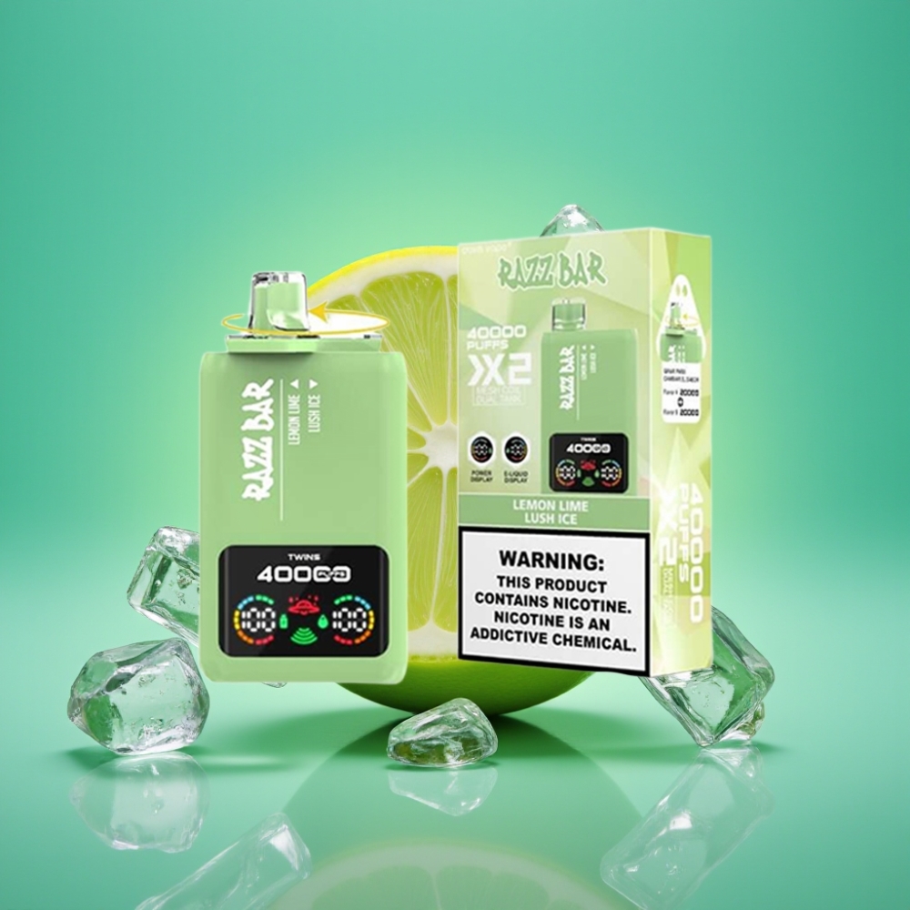 Razz Bar 40000 Puffs Vape Jetable CITRON VERT & GLACE FRAÎCHE avec écran d'alimentation, batterie 650 mAh et bobine mesh 1.0Ω×2