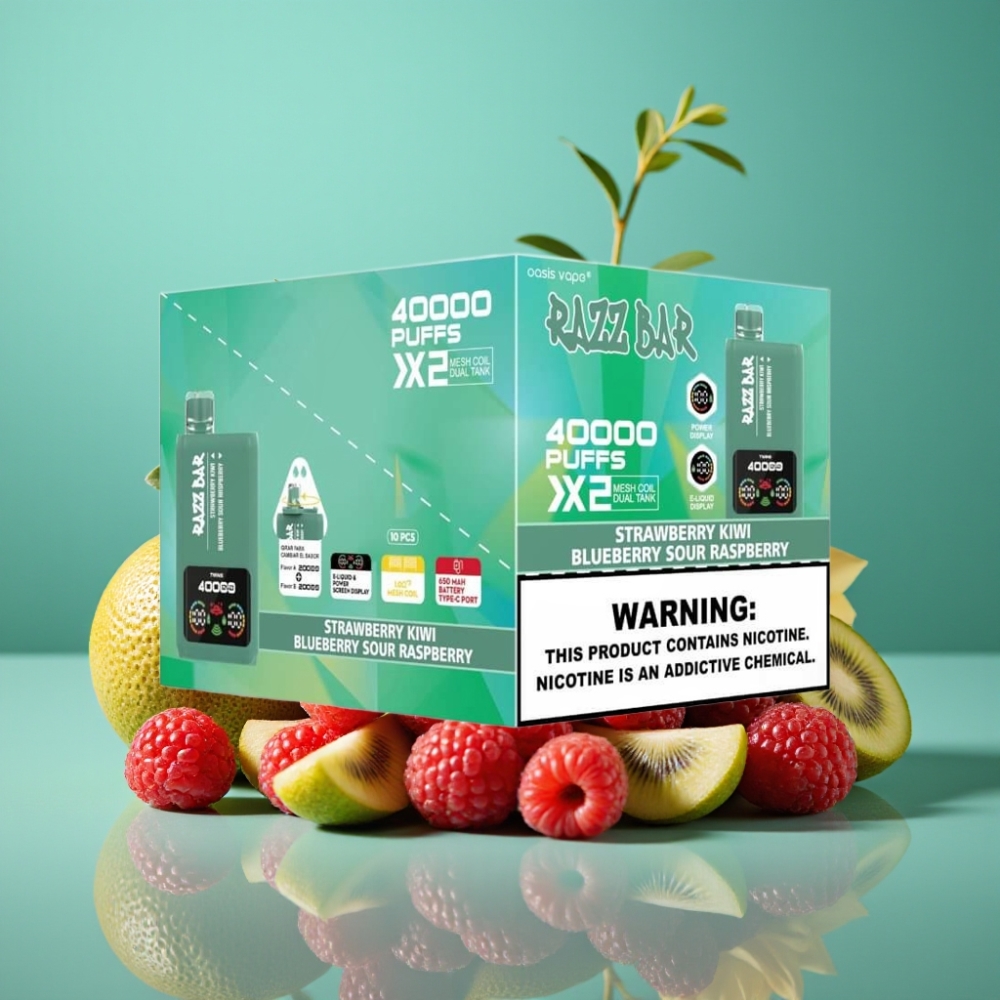 Razz Bar 40000 Puffs Écran d\'Alimentation Vape Jetable FRAISE KIWI & MYRTILLE FRAMBOISE ACIDE - 1.0Ω×2 Mesh Coil, 650mAh Battery Type-C, 2%/5% Nicotine