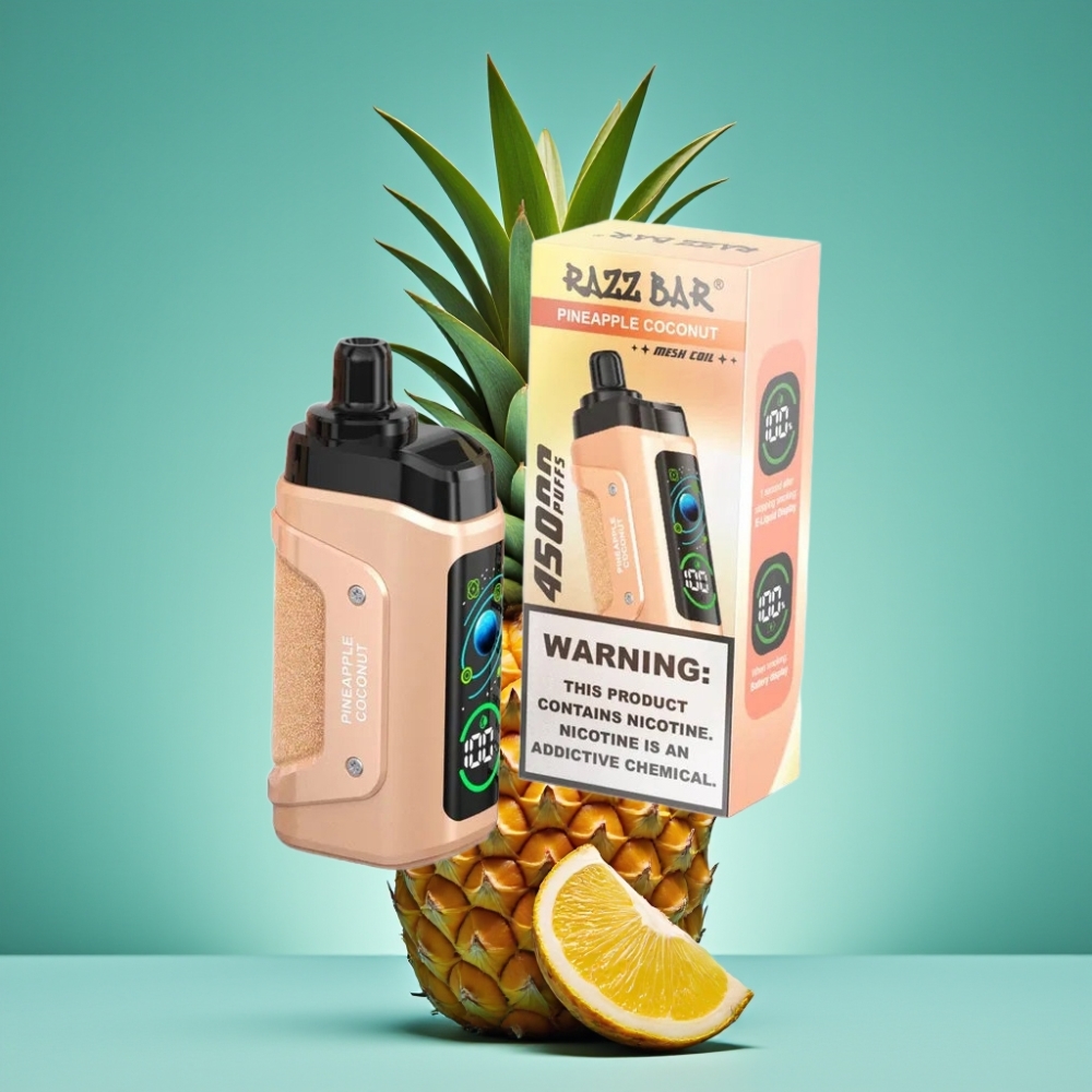 Razz Bar 45000 Puffs Vape Jetable Ananas Noix de Coco avec Bobine Mesh 1.0 Ohm et Airflow Réglable