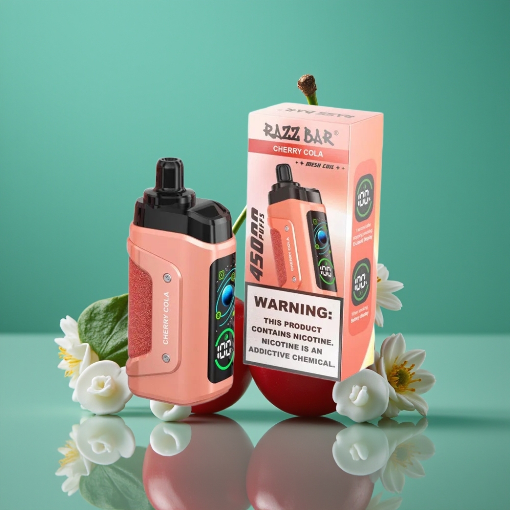 Razz Bar 45000 Puffs Vape Jetable Cerise Cola – Bobine Mesh 1.0 Ohm, Airflow Réglable, Batterie 650 mAh, Rechargeable Type-C, 20 mg/ml de Nicotine