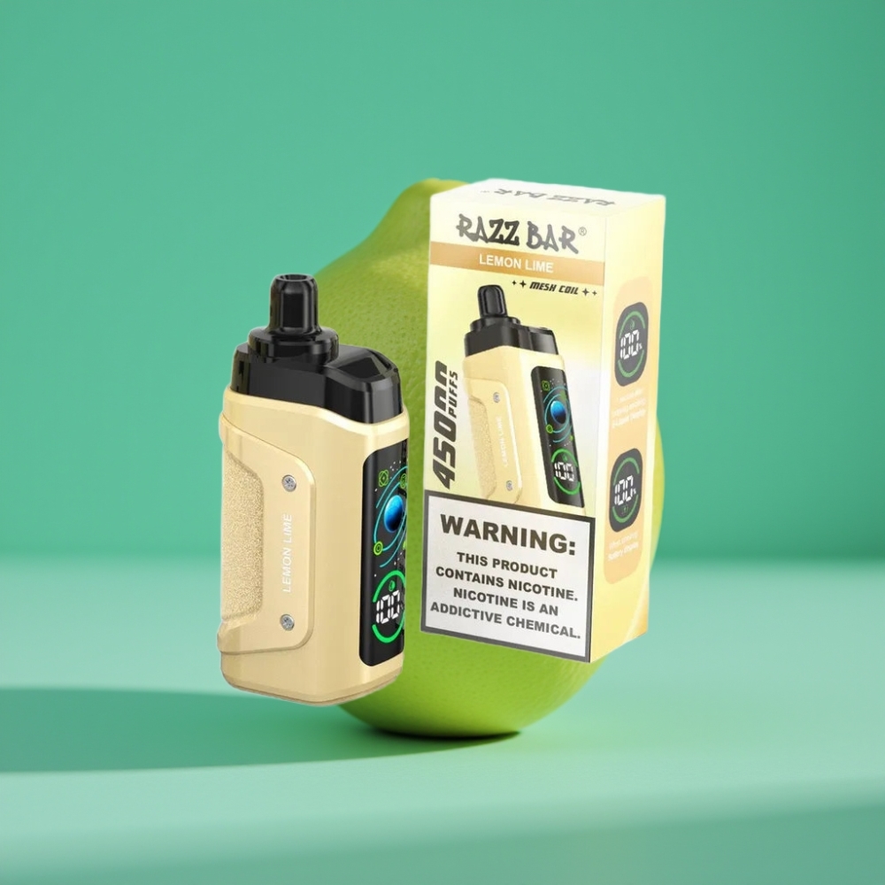 Razz Bar 45000 Puffs Vape Jetable Citron Vert et Framboise avec Bobine Mesh 1.0 Ohm et Batterie 650 mAh Rechargeable Type-C