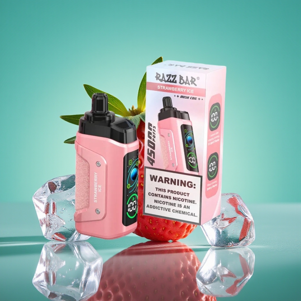 Razz Bar 45000 Puffs Vape Jetable Fraise Menthe avec Bobine Mesh 1.0 Ohm et Batterie 650 mAh Rechargeable Type-C