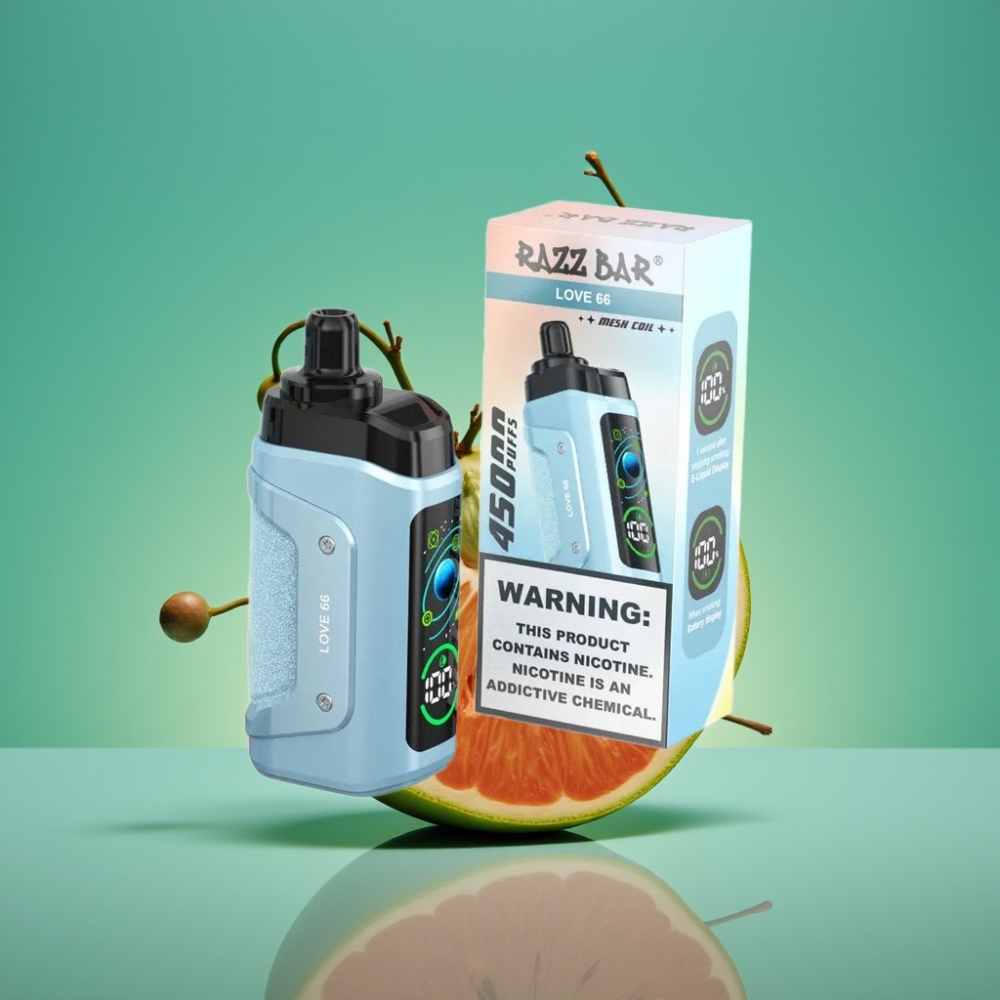 Razz Bar 45000 Puffs Vape Jetable Love 66 - Mesh Coil 1.0 Ohm, Airflow Réglable, Batterie 650 mAh, Rechargeable Type-C, 20 mg/ml de Nicotine