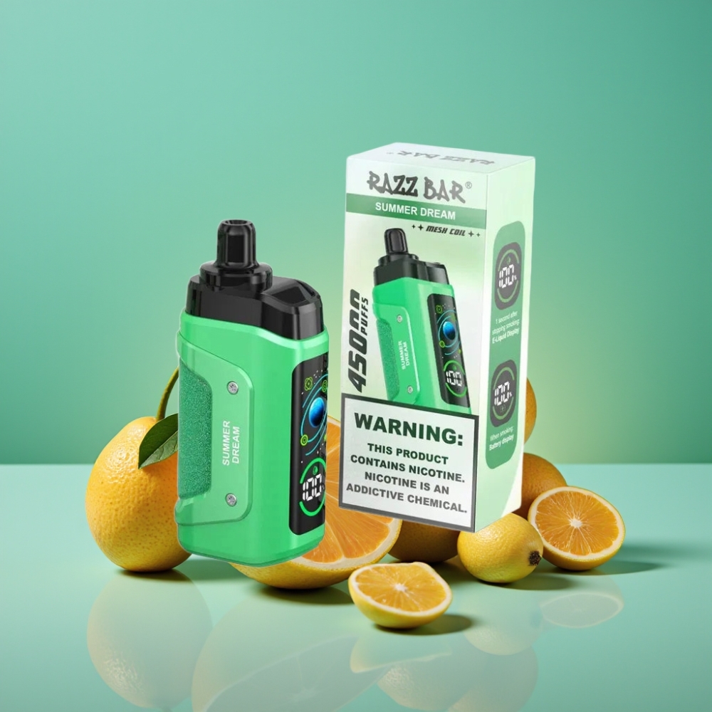 Razz Bar 45000 Puffs Vape Jetable Rêve d\'Été avec Bobine Mesh 1.0 Ohm et Airflow Réglable