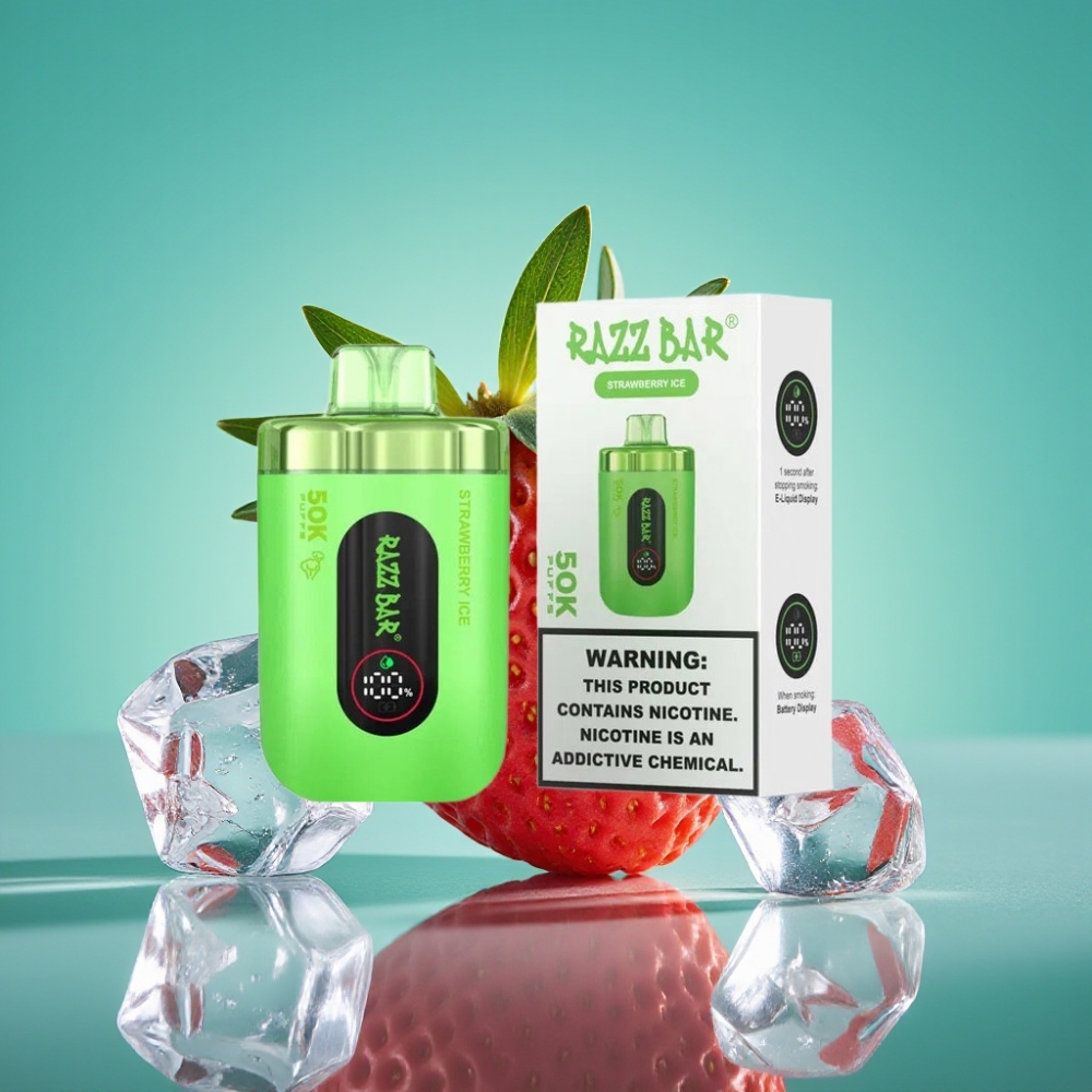 Razz Bar 50K Puffs Vape Jetable Fraise Menthol - 50000 Puffs, 1.0 Ohm Mesh, 650mAh, Type-C, 2% Nicotine