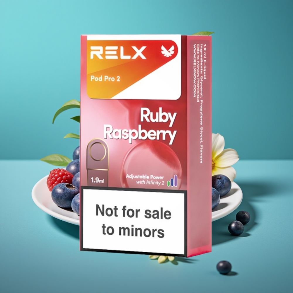 RELX Pod Pro 2 - 0% Nicotine, 600 Puffs, 1.9ml - Bleu Framboise - 3 Modes (5.5W/6.5W/8W) - 2 ou 3 Pods/Pack