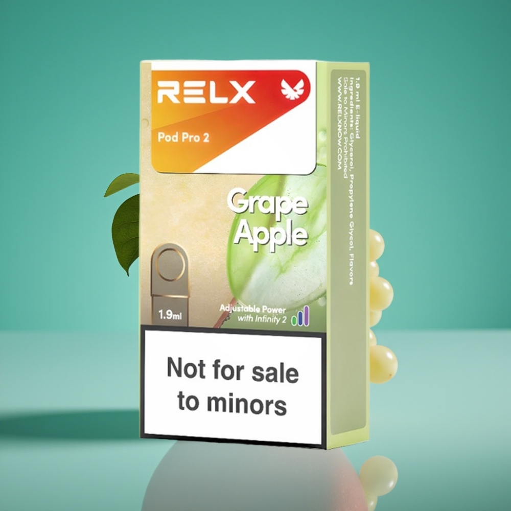RELX Pod Pro 2 - 0% Nicotine - 600 Puffs - 1.9ml - Grape Apple - 2/3 Pods Pack - Eco/Smooth/Boost Mode (5.5W/6.5W/8W)