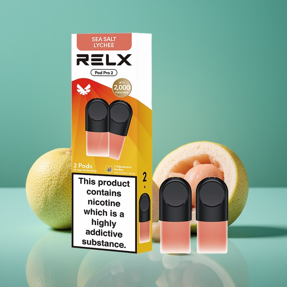 RELX Pod Pro 2 - 1,8% Nicotine Sel de Mer Litchi - 600 Puffs - 1,9ml - 3 Modes (Eco 5,5W, Smooth 6,5W, Boost 8W) - 2 ou 3 Pods/Pack