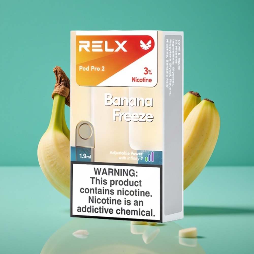 RELX Pod Pro 2 - Arôme Banane Glacée 3% - 600 Puffs - 1,9ml - 2/3 Pods - 3 Modes (Eco 5,5W, Smooth 6,5W, Boost 8W)