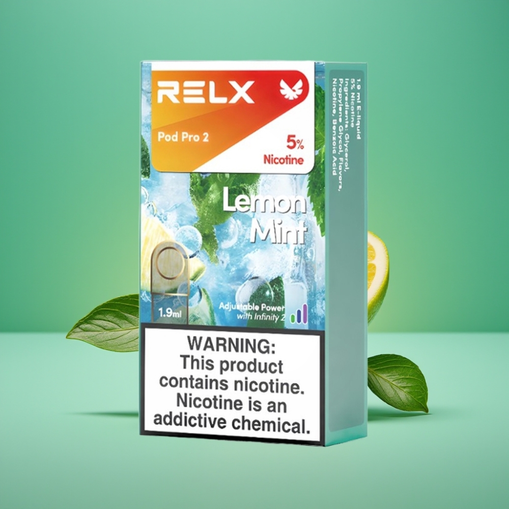RELX Pod Pro 2 - Boîtier de Recharge avec Pods Citron Menthe 5% (1,9ml, 600 bouffées, 2/3 pods/pack, 3 Modes
