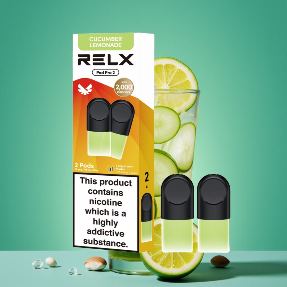 RELX Pod Pro 2 - Boisson-Concombre Citronnade 1,8% Nicotine - 600 Puffs - 1,9ml - 2/3 Pods/Pack - 3 Modes