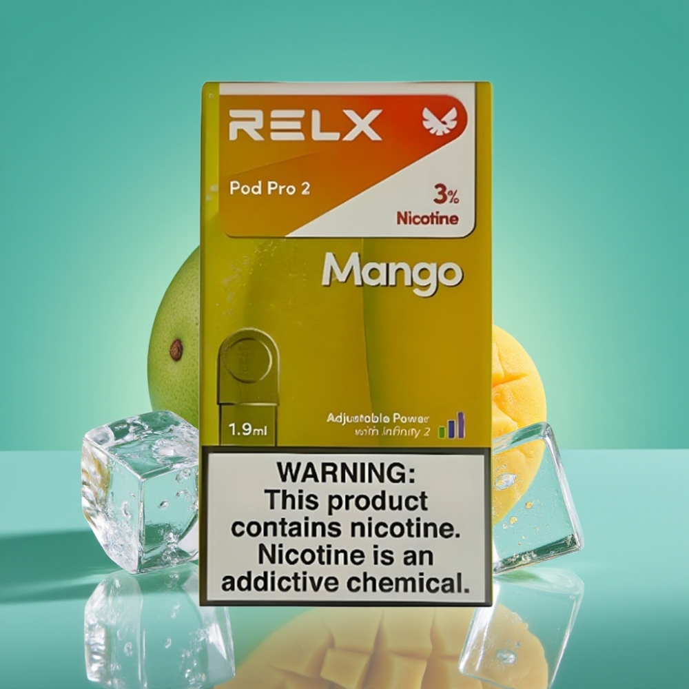 RELX Pod Pro 2 - Mangue Glacé 3%, 600 Puffs, 1.9ml, 3 Modes (Eco 5.5W/Smooth 6.5W/Boost 8W) - Pack de 2 ou 3 Pods
