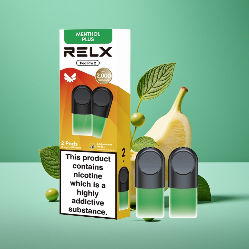 RELX Pod Pro 2 – Menthe-Menthol Plus (1,8 % de Nicotine, 1,9 ml, 600 Bouffées, 3 Modes) – Pack de 2 ou 3 Pods