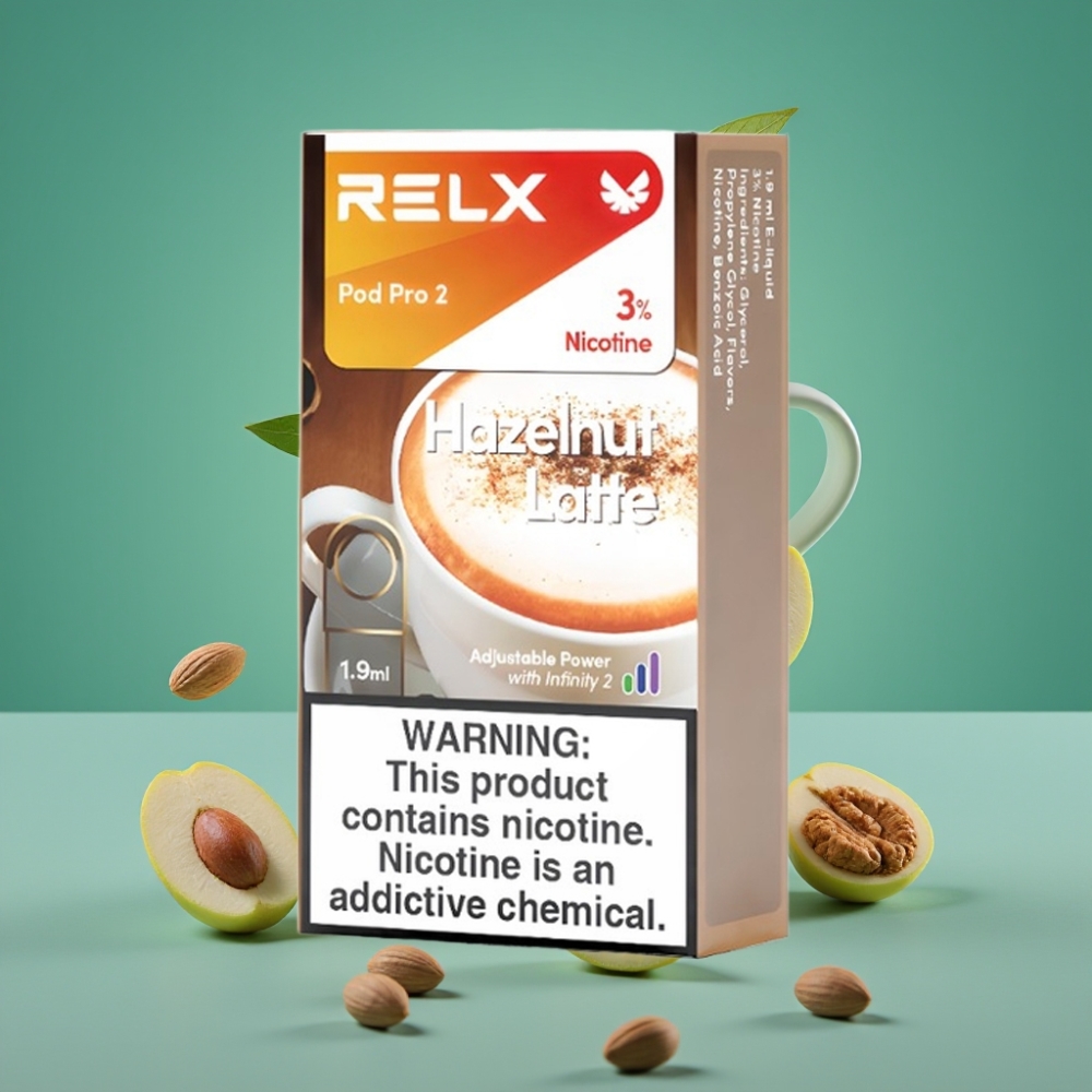 RELX Pod Pro 2 - Noisette Latte 3% - 600 Puffs - 1.9ml - 2/3 Pods Pack - Eco/Smooth/Boost Modes (5.5W/6.5W/8W)