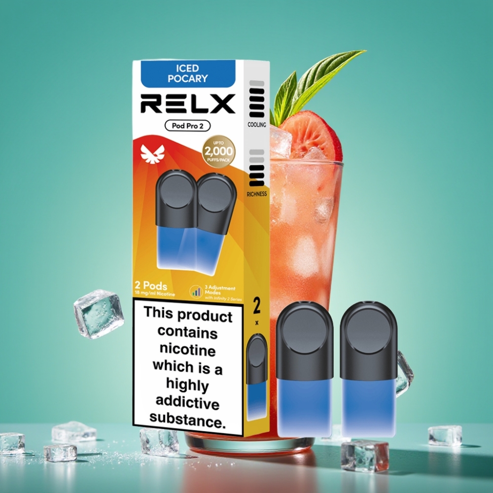 RELX Pod Pro 2 - Poche Glacée Pocary (1,8 % de nicotine, 600 bouffées, 1,9ml, options : 2 ou 3 pods/pack)
