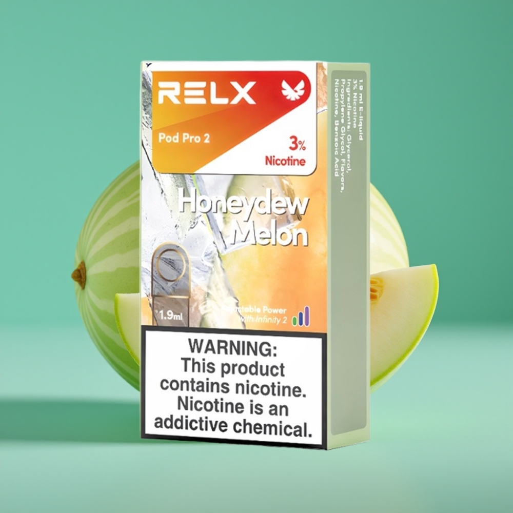 RELX Pod Pro 2 - Pods Nicotine 3% Melon Miel, 600 Puffs, 1.9ml, 2 ou 3 Pods/Pack, 3 Modes (Eco 5.5W, Smooth 6.5W, Boost 8W)