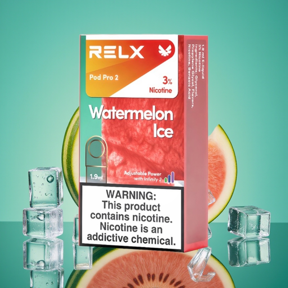 RELX Pod Pro 2 - Pods Pastèque Glacée 3% Nicotine, 600 Puffs, 1.9ml, Options 2/3 Pods par Pack, 3 Modes (Eco 5.5W / Smooth 6.5W / Boost 8W)