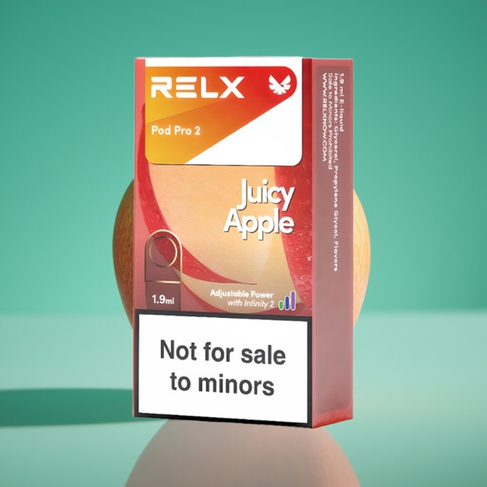 RELX Pod Pro 2 - Pomme Juteuse Sans Nicotine - 600 Puffs - 1.9ml - 2 ou 3 Pods/Pack - 3 Modes d'Énergie (5.5W, 6.5W, 8W)