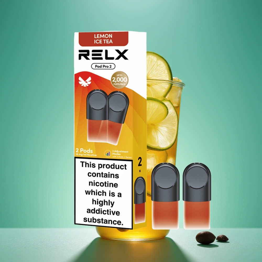 RELX Pod Pro 2 - Thé Citron Glacé 1,8% Nicotine - 600 Puffs - 1,9ml - 3 Modes (Eco 5,5W, Smooth 6,5W, Boost 8W) - Pack de 2 ou 3 Pods